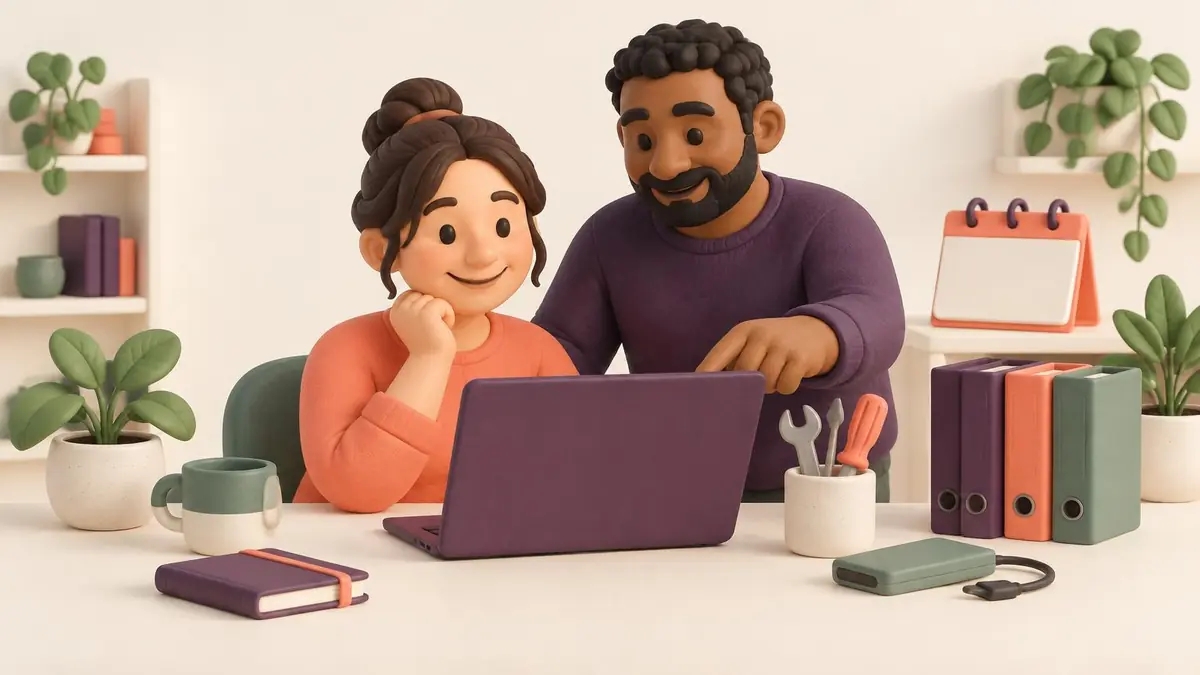 Illustrated colleagues planning maintenance and support for their app
