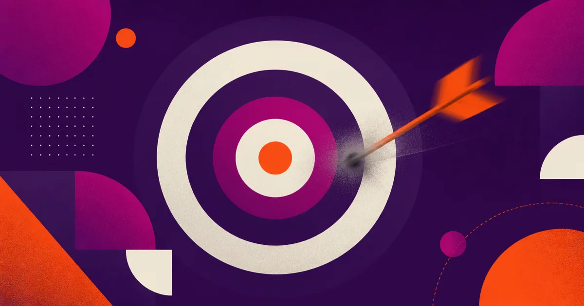 Abstract illustration of an arrow missing the centre of a target, in Smart AI Studio brand colours